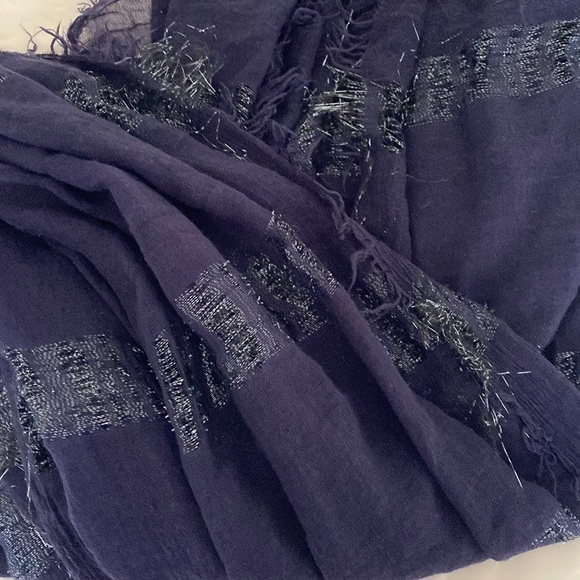 Navy Blue Glitzy Shimmering Sparkling Warm Whimsical Bohemian Scarf - Picture 13 of 17
